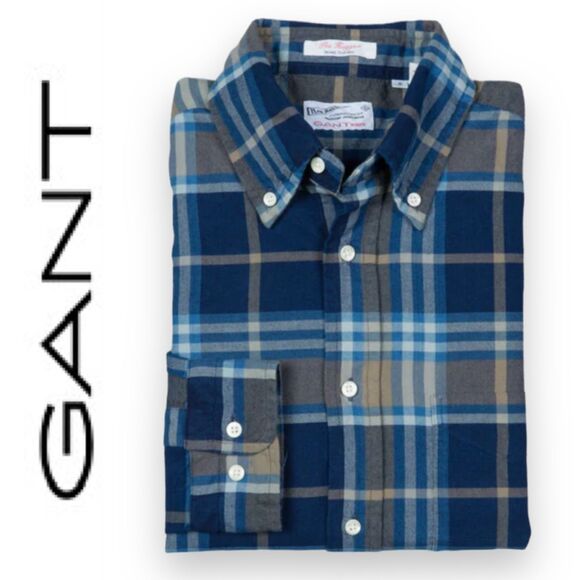 GANT Rugger Indigo Oxford Hugger BD Tapered Slim Fit LS Shirt Large - Picture 1 of 10